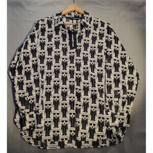NWT Karl Lagerfeld Paris Black White Graphic Button Down Flowy Shirt Women Large